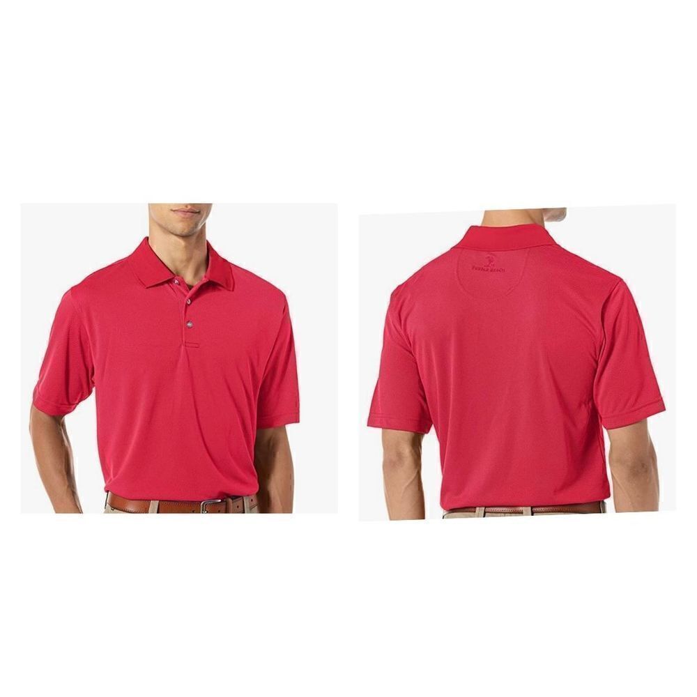 Men's Pebble Beach Golf Polo Shirt with Short Sleeve and Horizontal Textured Des